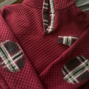 Entro Burgundy Quilted Top with Plaid Details